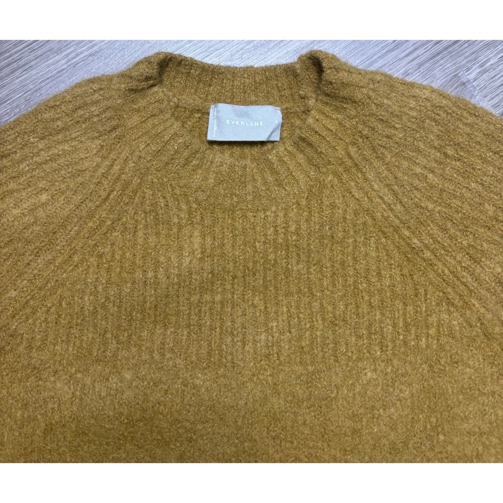 Everlane Superfuzz Alpaca Crewneck Sweater Mustard Gold Balloon Sleeve Womens S - Picture 6 of 13